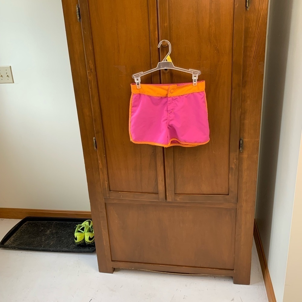 LL BEAN girls board shorts swim snap close adjustable waist size 10
